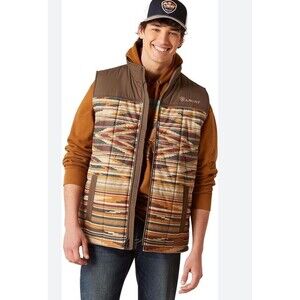 ARIAT Men's Crius Insulated Vest Puffer Southwestern Aztec Full Zipper Brown 2XL